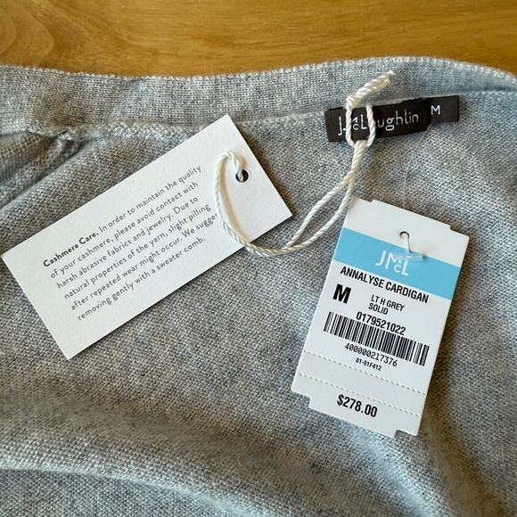 J MCLAUGHLIN ANNALYSE CARDIGAN NWT 100% CASHMERE LT GRAY PREPPY ACADEMIA LUXE M - Picture 7 of 10